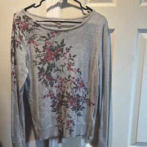 Roz & Ali Gray Floral Long Sleeve Top